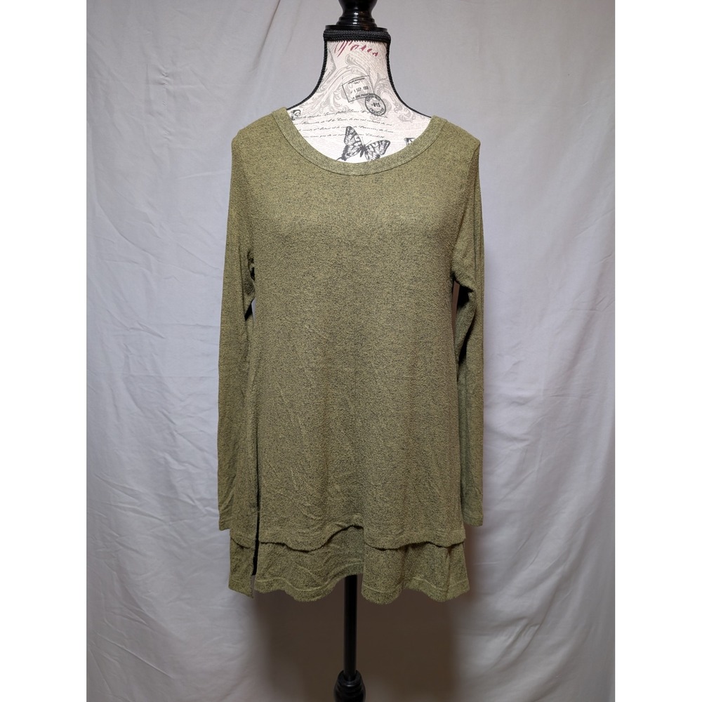 Coin 1804 Olive Green Button Back Layered Hem Tunic Sweater Women's Small